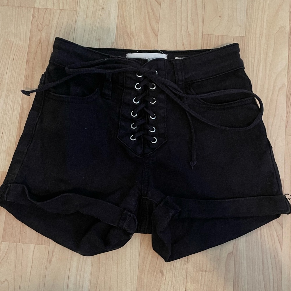 Black high rise lace up shorts
